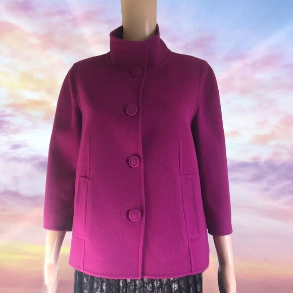 TALBOTS Vibrant  Magenta Color Three Quarter Sleeve Structured Wool Coat Sz 10P - Picture 3 of 4
